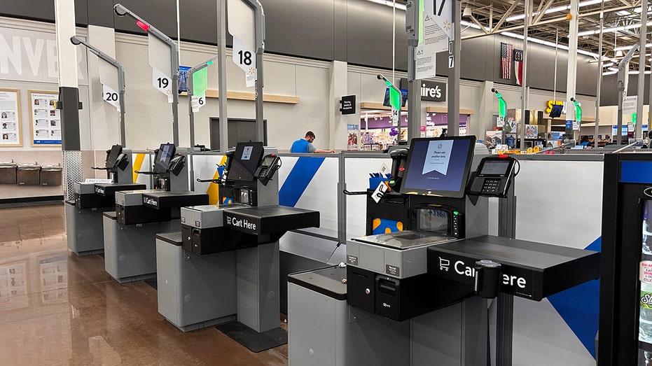 Self-check out machines at Walmart